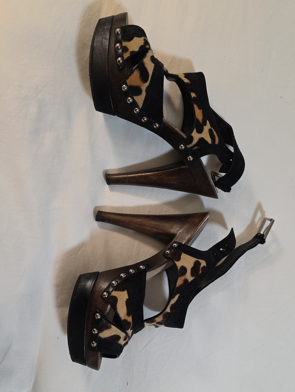 Dior Leopard-Print Platform Heels with Black Straps